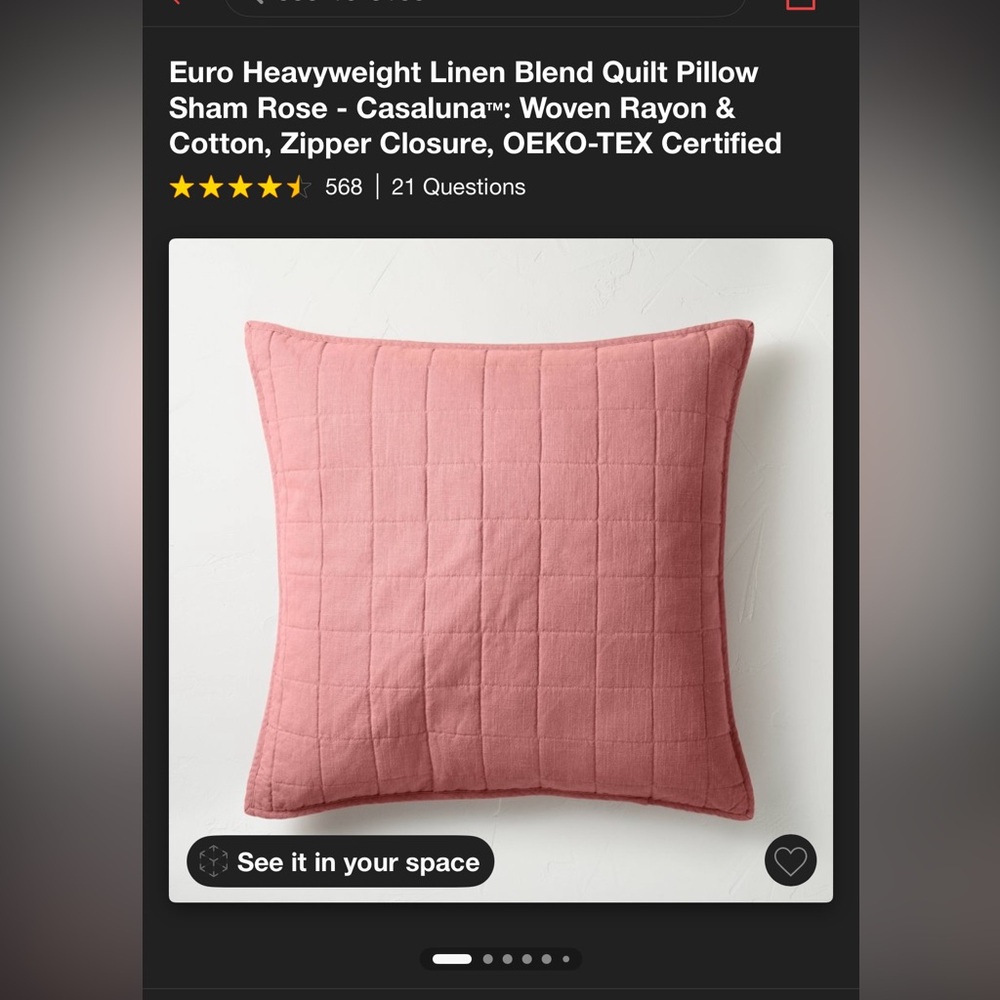 Euro Heavyweight Linen Blend Quilt Pillow Sham Rose - Casaluna Zipper Closure